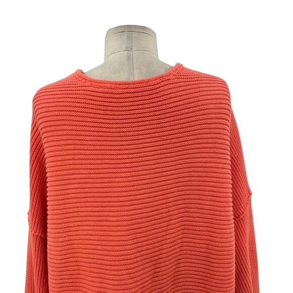 Free People La Brea Sweater V-Neck Ribbed Cuffed Sleeve Coral Orange Size Large - Picture 9 of 13